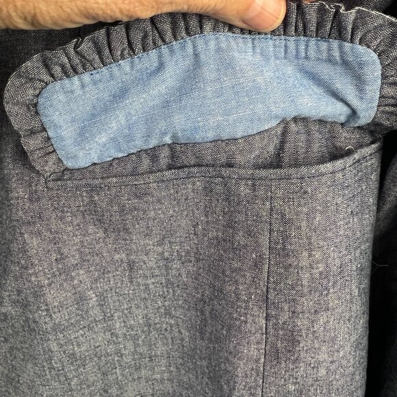 J. Crew Regent Four-Season Chambray Blazer Size 12 Ruffle Trim Striped Lining - Picture 6 of 11